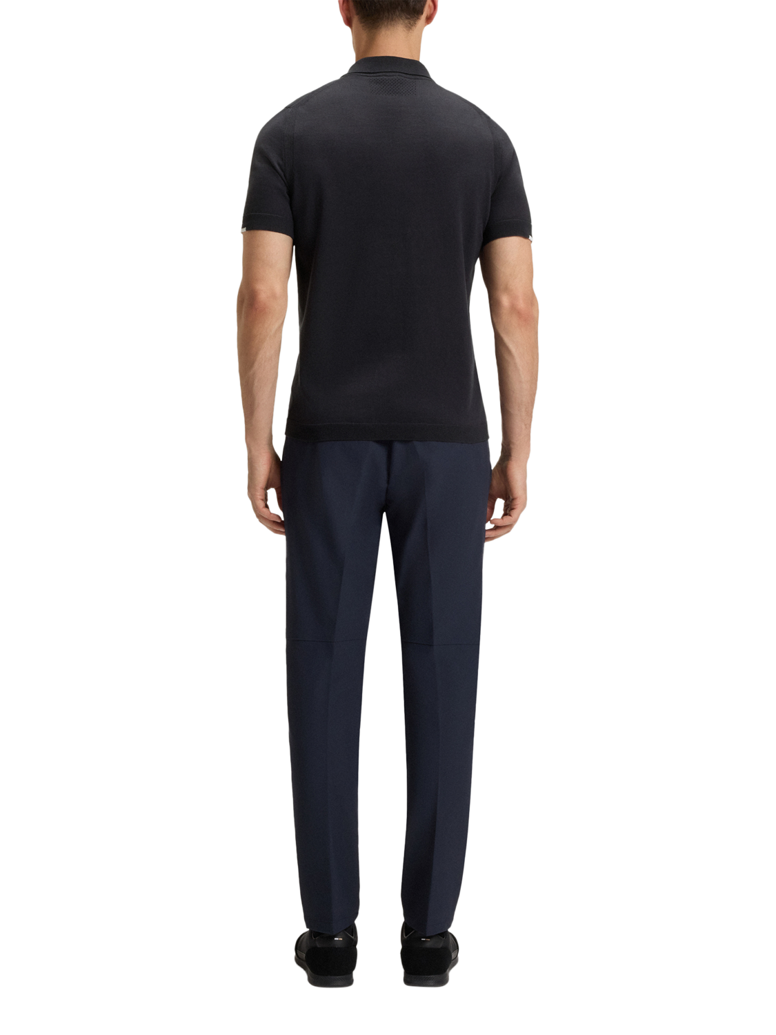 Product image 2 of 5, which shows BOSS Tech-Flex Zip-Neck Knit Polo Shirt, Dark Blue, L