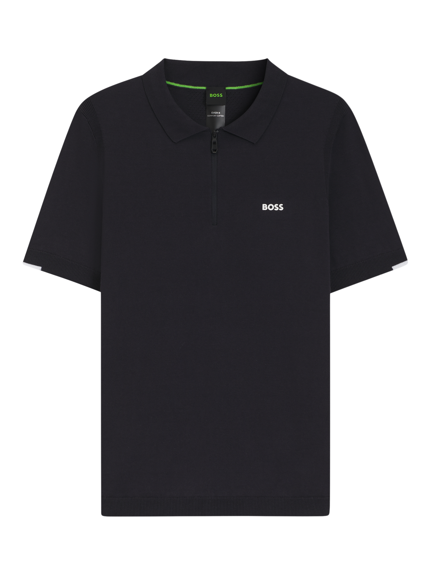Product image 4 of 5, which shows BOSS Tech-Flex Zip-Neck Knit Polo Shirt, Dark Blue, L