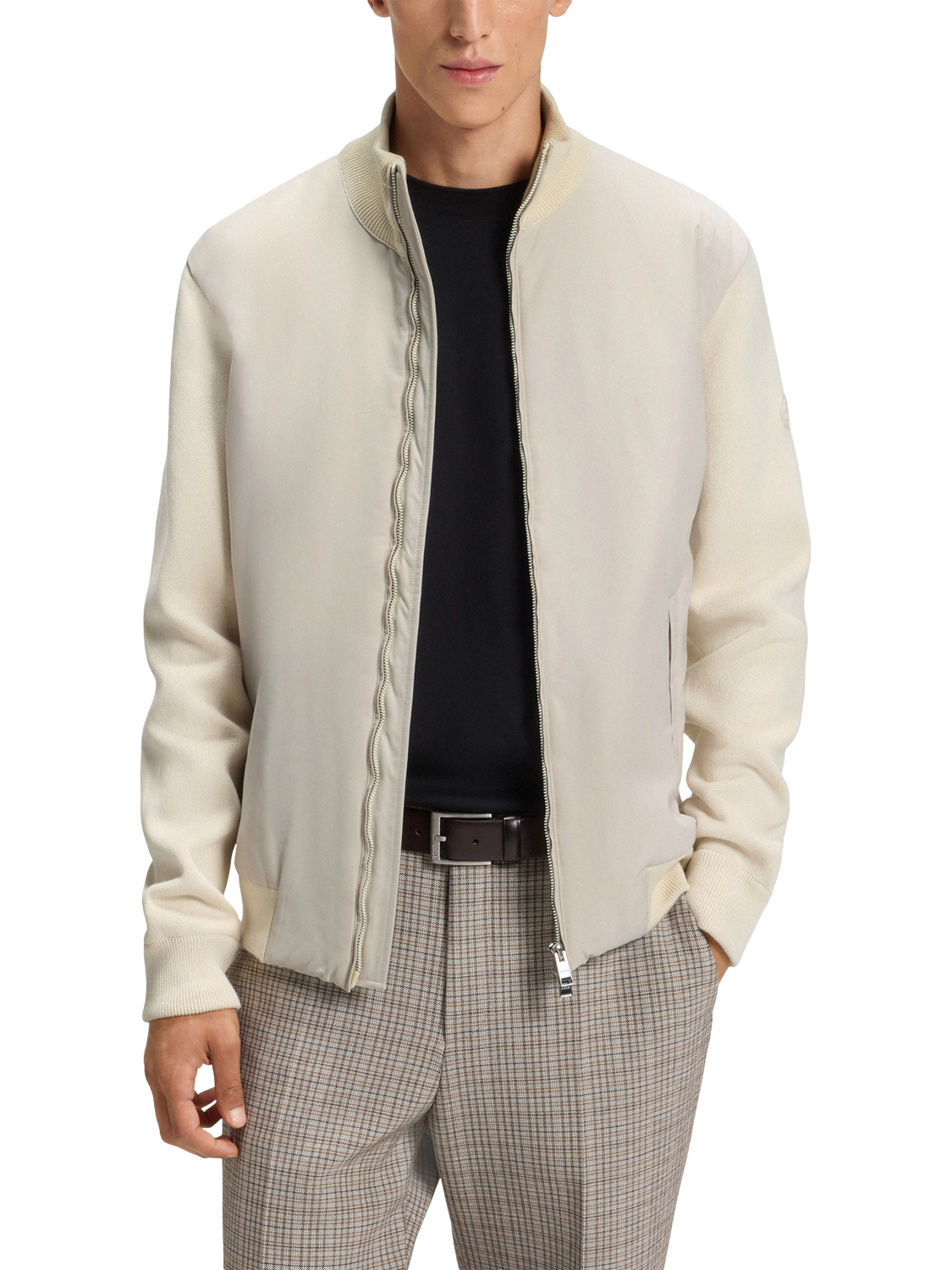 Product image 1 of 6, which shows HUGO BOSS Funnel Neck Cardigan, Open White, S