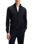 BOSS Wool Zip-Through Funnel Neck Knit Jumper, Dark Blue