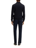 BOSS Wool Zip-Through Funnel Neck Knit Jumper, Dark Blue