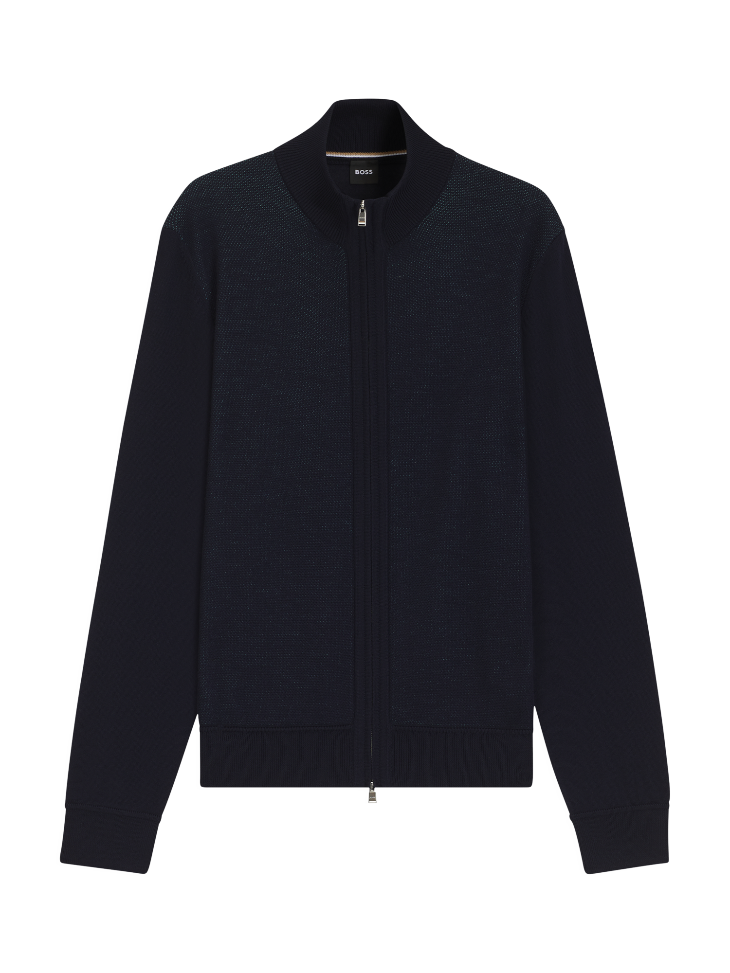 Product image 4 of 5, which shows BOSS Wool Zip-Through Funnel Neck Knit Jumper, Dark Blue, XL