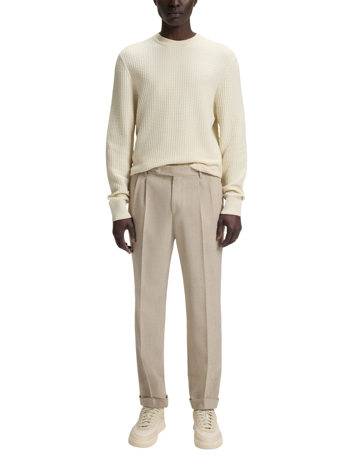 Product image 3 of 5, which shows HUGO BOSS BOSS Textured Cotton Jumper, White, L
