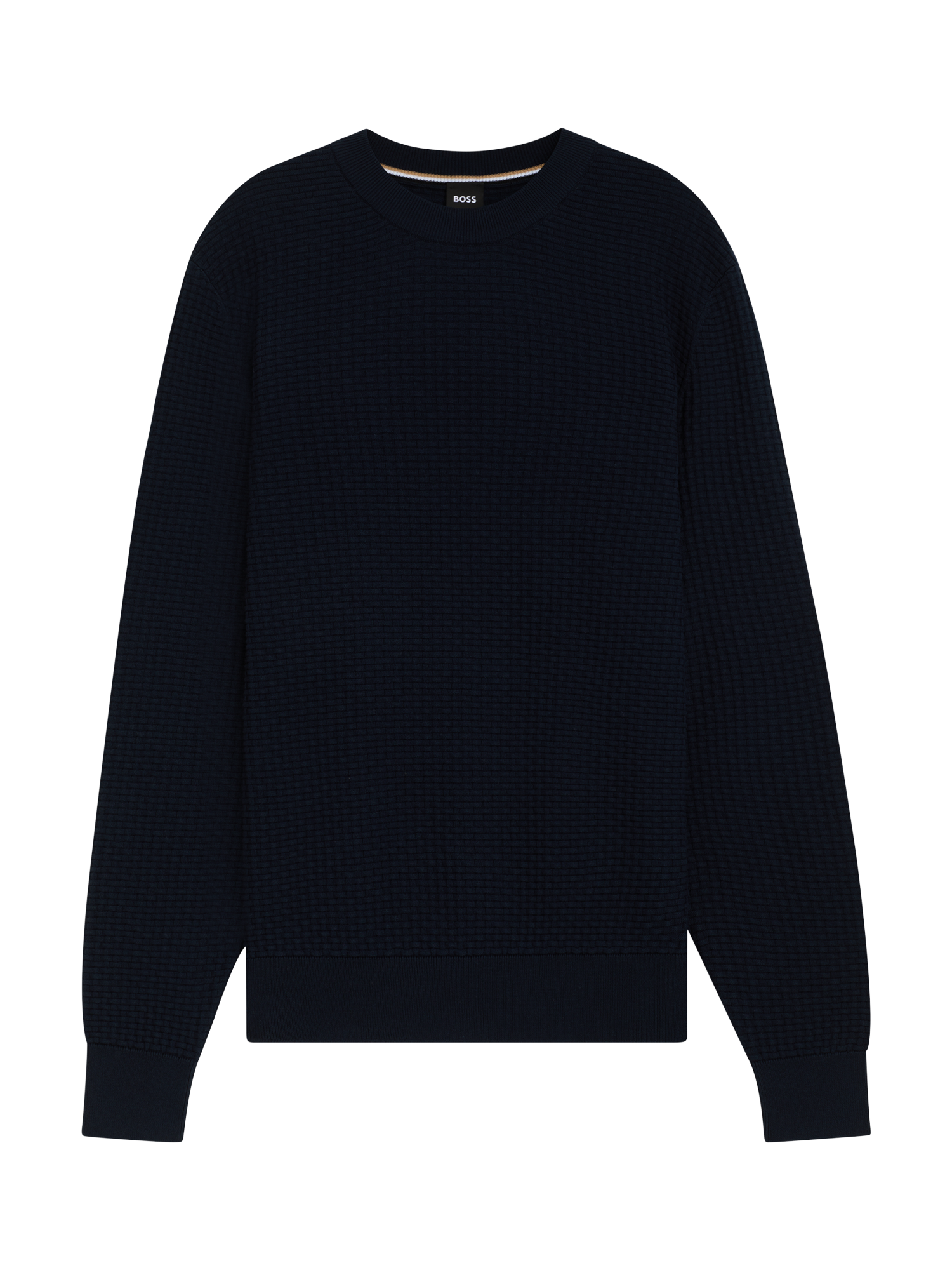 Product image 4 of 5, which shows HUGO BOSS BOSS Textured Cotton Jumper, Dark Blue, L