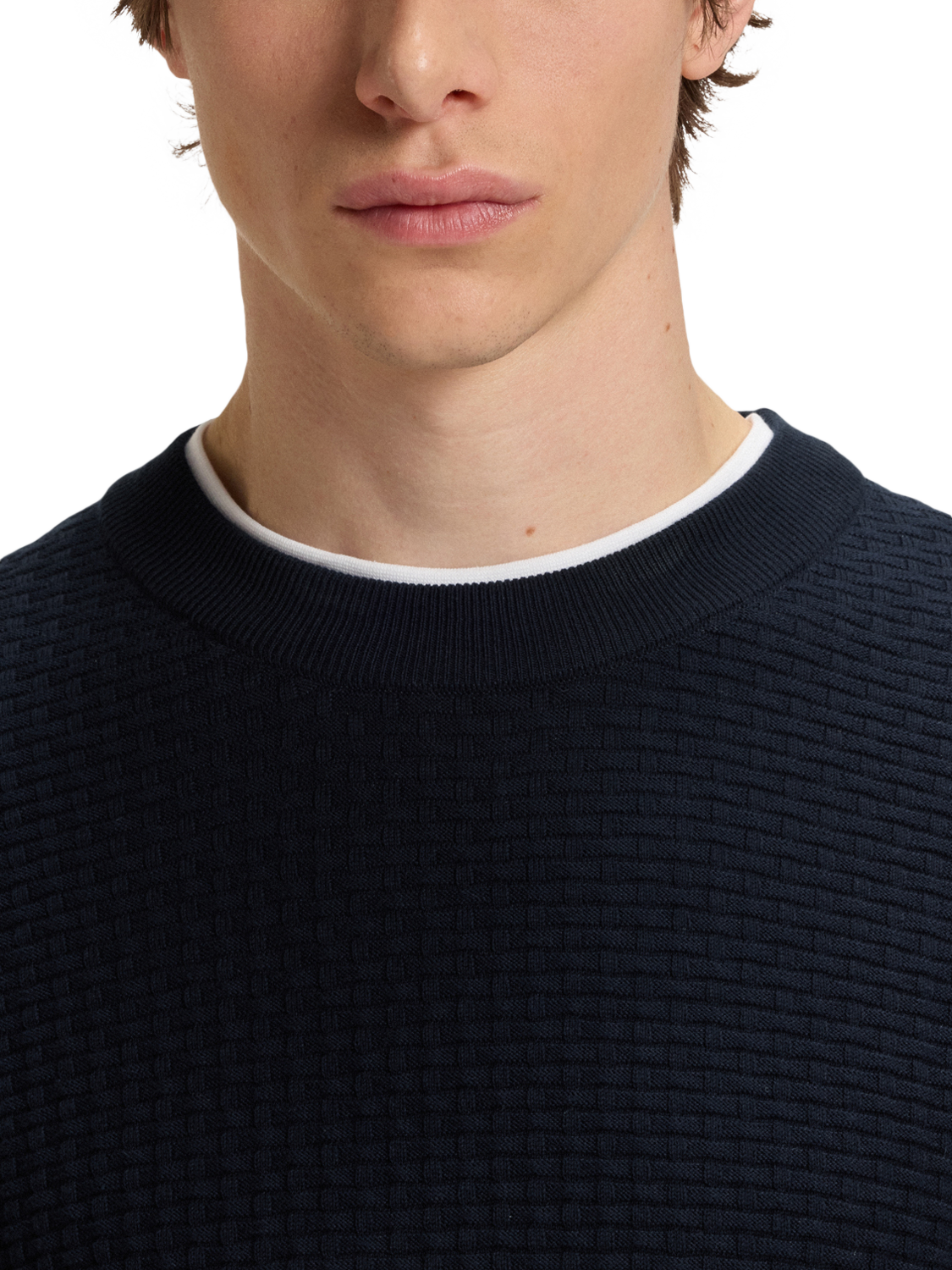 Product image 5 of 5, which shows HUGO BOSS BOSS Textured Cotton Jumper, Dark Blue, L