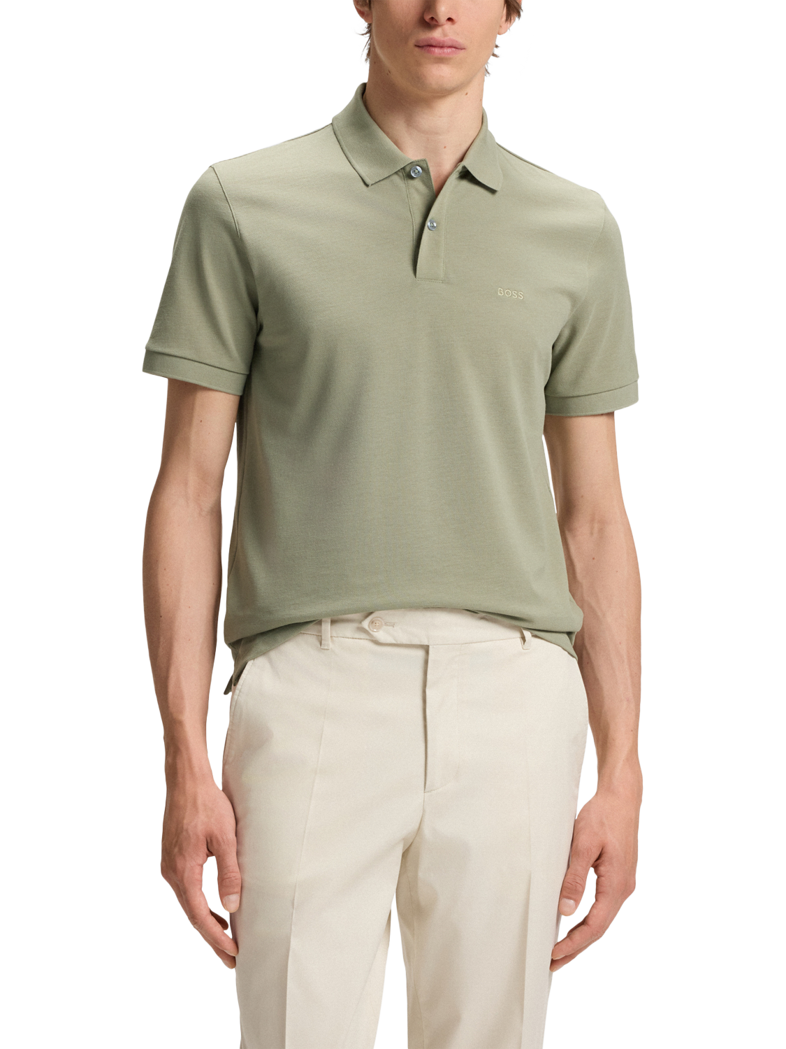 Product image 1 of 5, which shows HUGO BOSS BOSS Logo Cotton Polo Shirt, Light Green, L