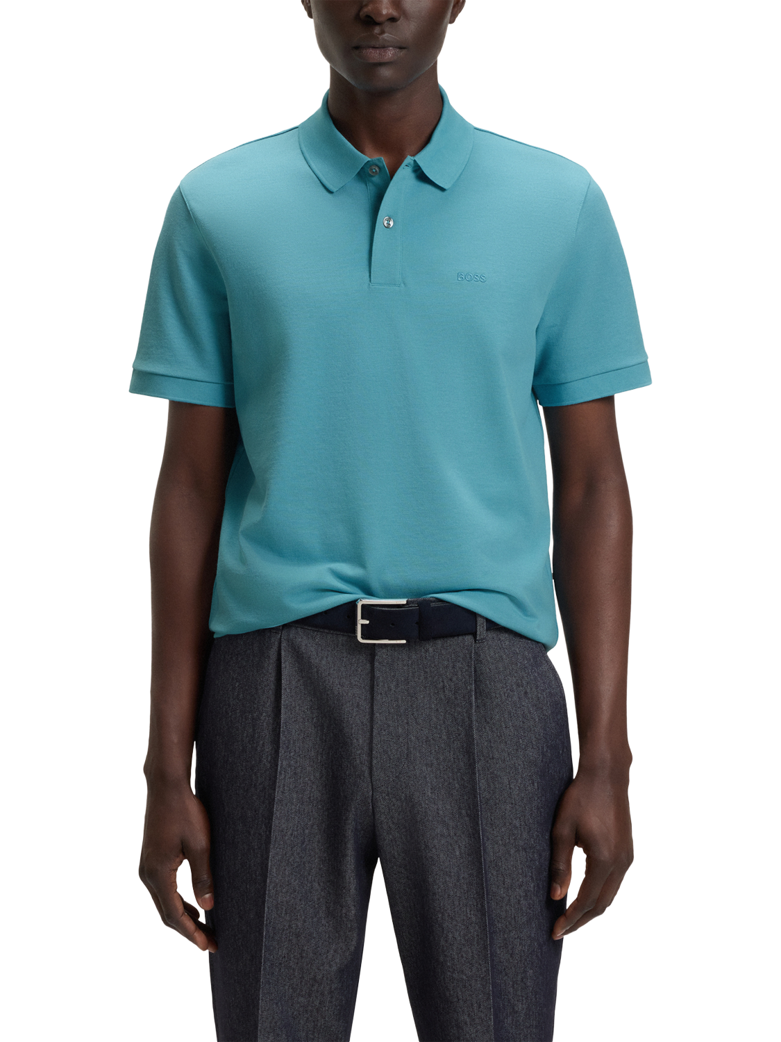 Product image 1 of 5, which shows HUGO BOSS BOSS Logo Cotton Polo Shirt, Blue/Multi, L