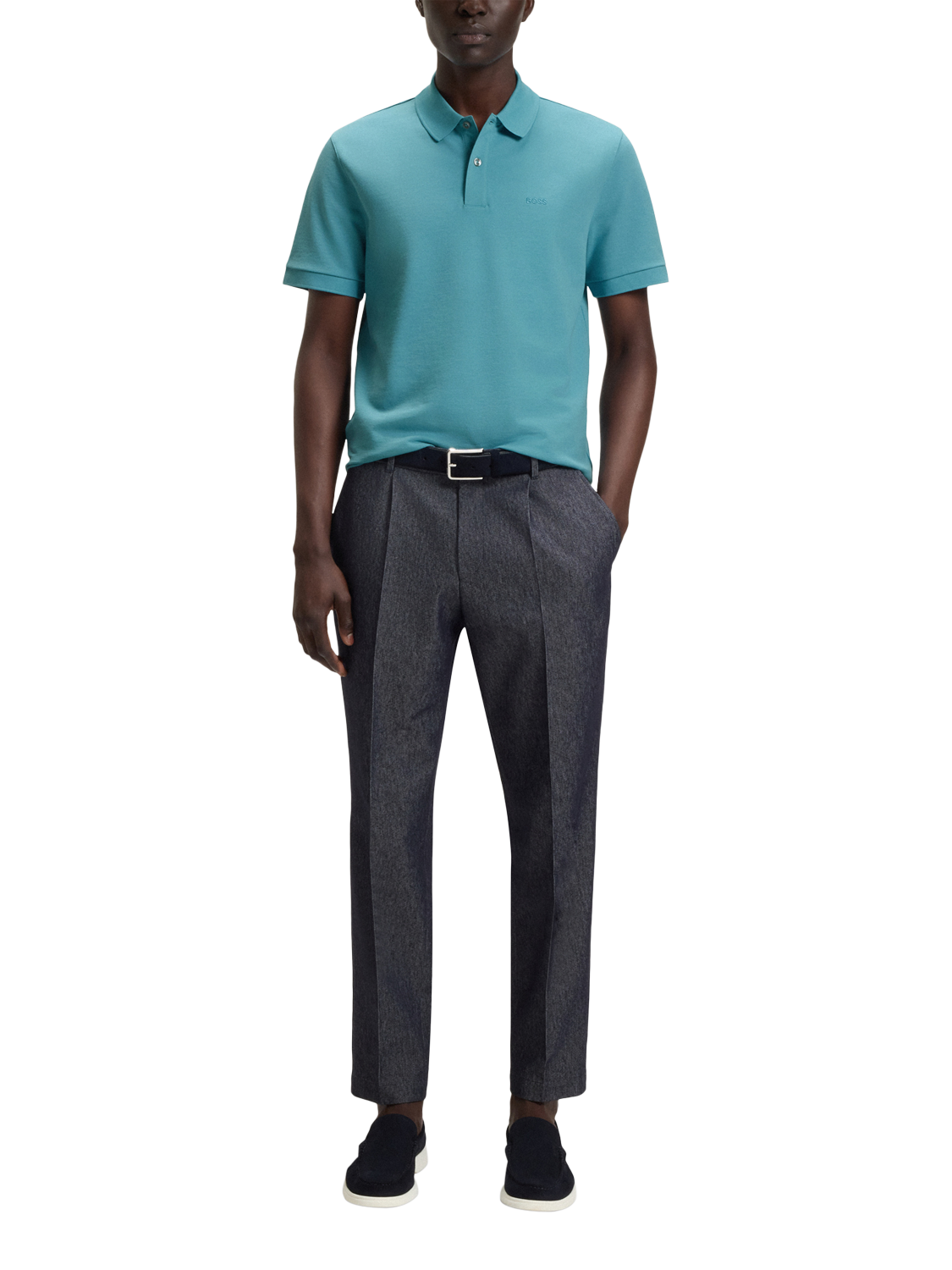 Product image 3 of 5, which shows HUGO BOSS BOSS Logo Cotton Polo Shirt, Blue/Multi, L