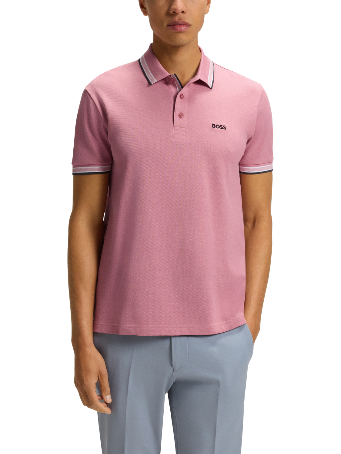 Product image 1 of 5, which shows HUGO BOSS BOSS Logo Cotton Polo Shirt, Pink/Multi, L