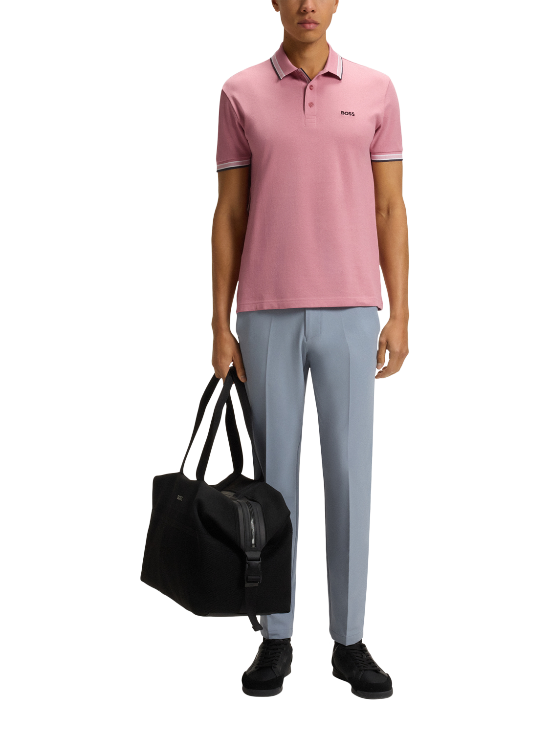 Product image 3 of 5, which shows HUGO BOSS BOSS Logo Cotton Polo Shirt, Pink/Multi, L