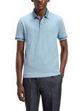 BOSS Cotton Regular Fit Short Sleeve Polo Shirt, Light Blue