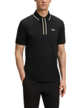 BOSS Cotton Blend Slim Fit Short Sleeve TransDry Polo Shirt, Black/Multi