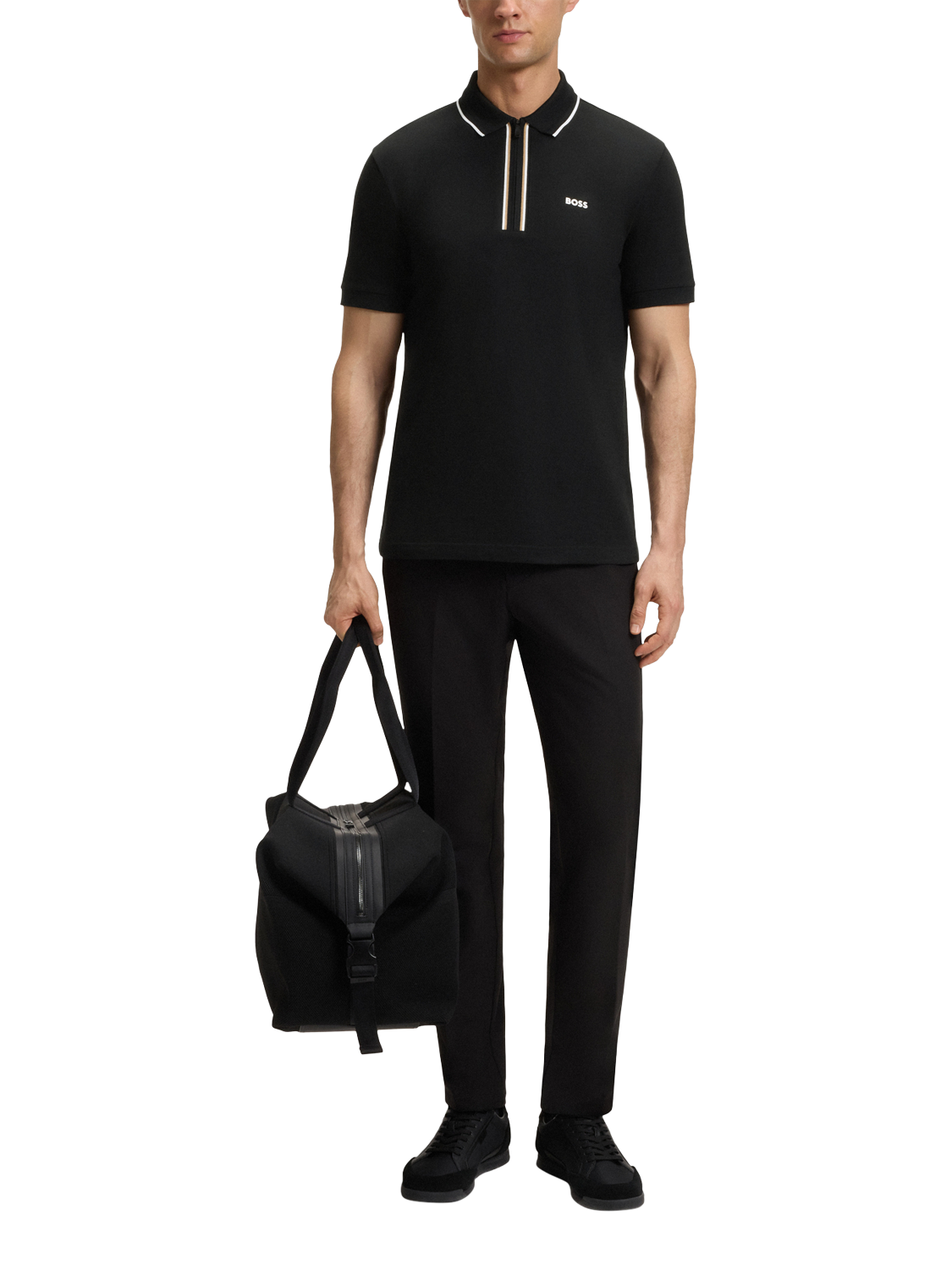 Product image 3 of 5, which shows BOSS Cotton Blend Slim Fit Short Sleeve TransDry Polo Shirt, Black/Multi, M