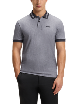 BOSS Cotton Regular Fit Short Sleeve Polo Shirt, Grey/Multi, Grey/Multi