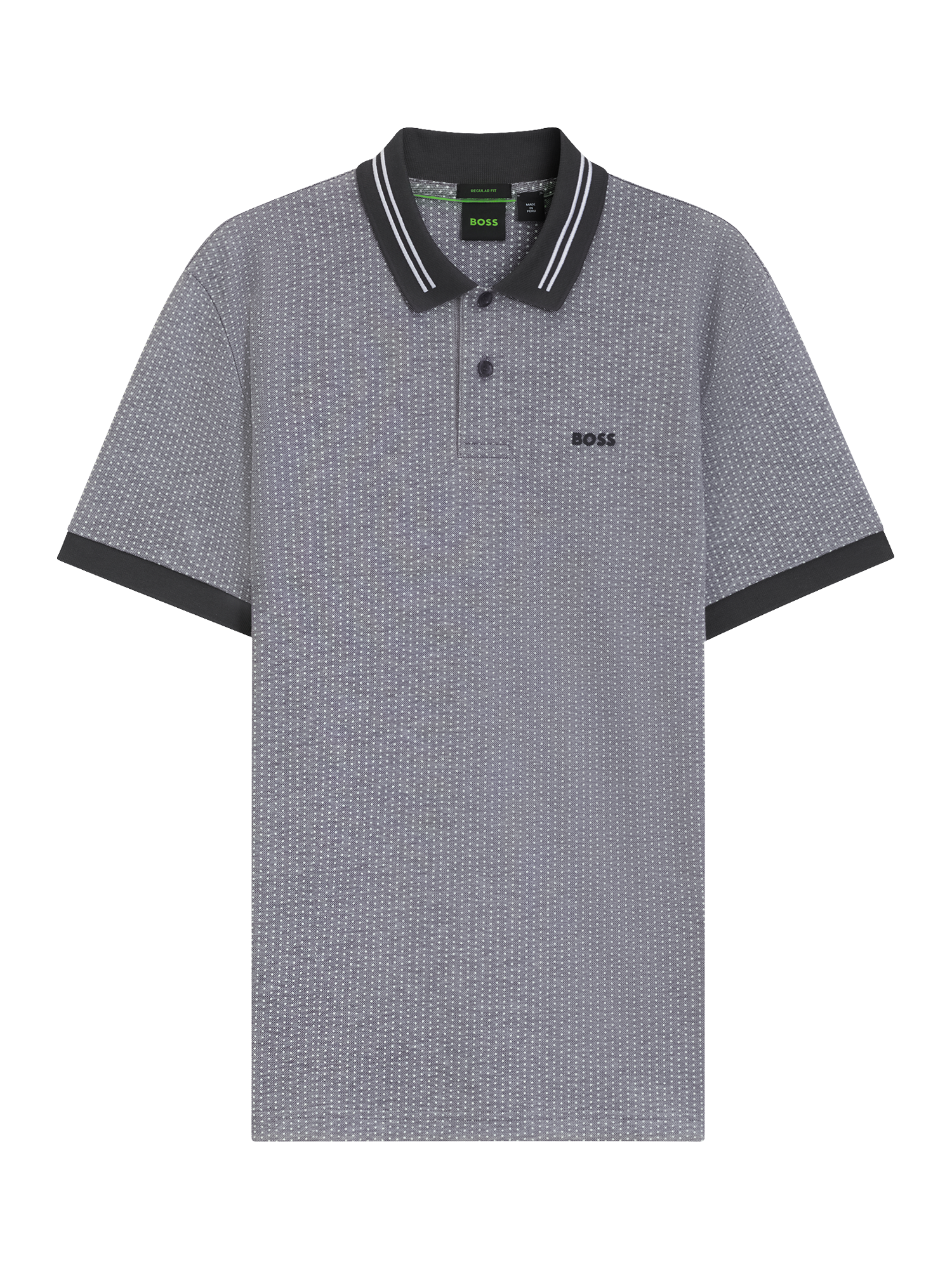 Product image 4 of 4, which shows BOSS Cotton Regular Fit Short Sleeve Polo Shirt, Grey/Multi, S