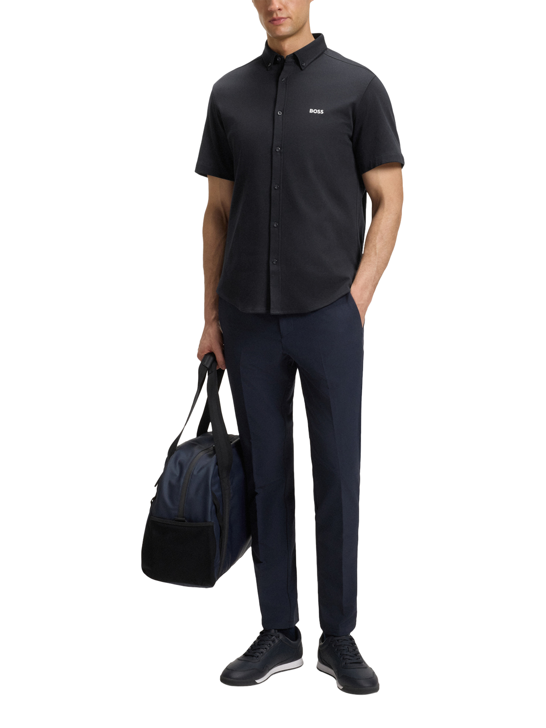 Product image 3 of 5, which shows HUGO BOSS BOSS Logo Short Sleeve Cotton Shirt, Dark Blue, M