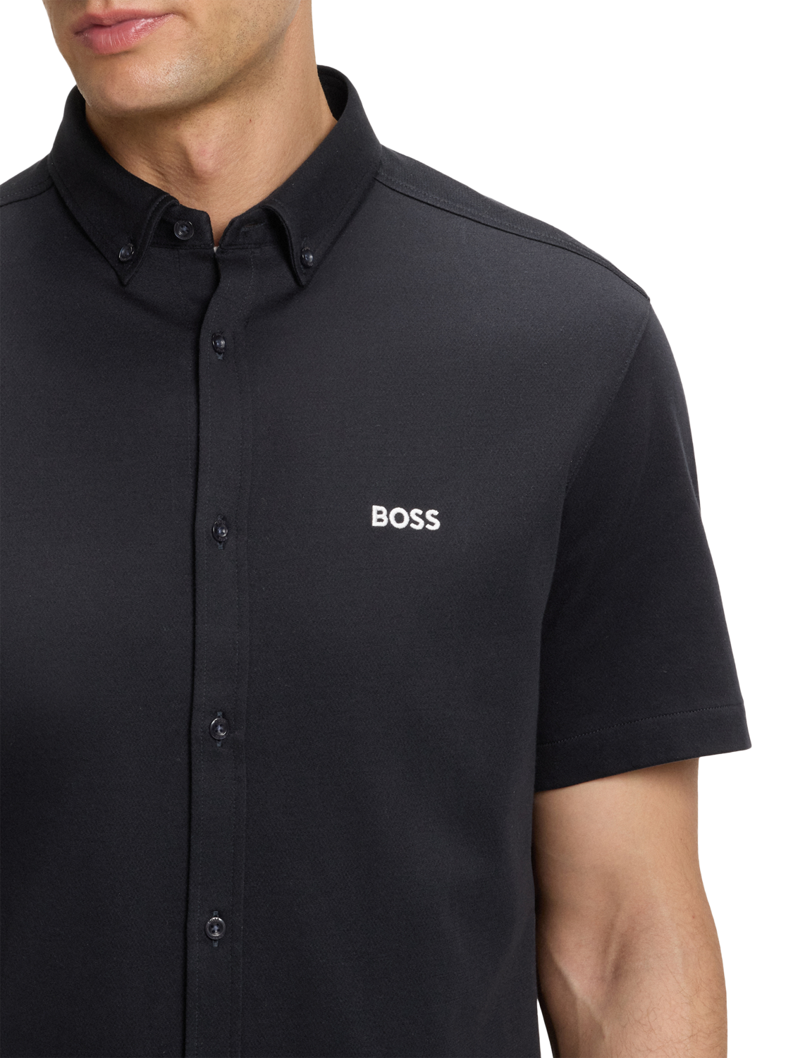 Product image 5 of 5, which shows HUGO BOSS BOSS Logo Short Sleeve Cotton Shirt, Dark Blue, M
