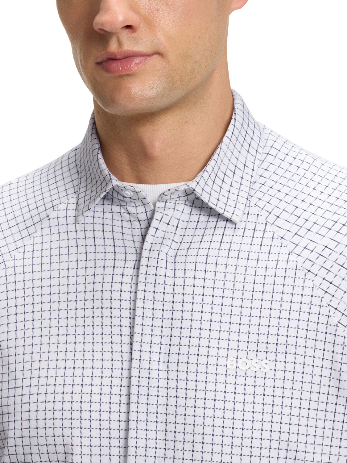 Product image 5 of 6, which shows BOSS 4-Way Stretch Cotton Regular Fit Check Shirt, Natural, M