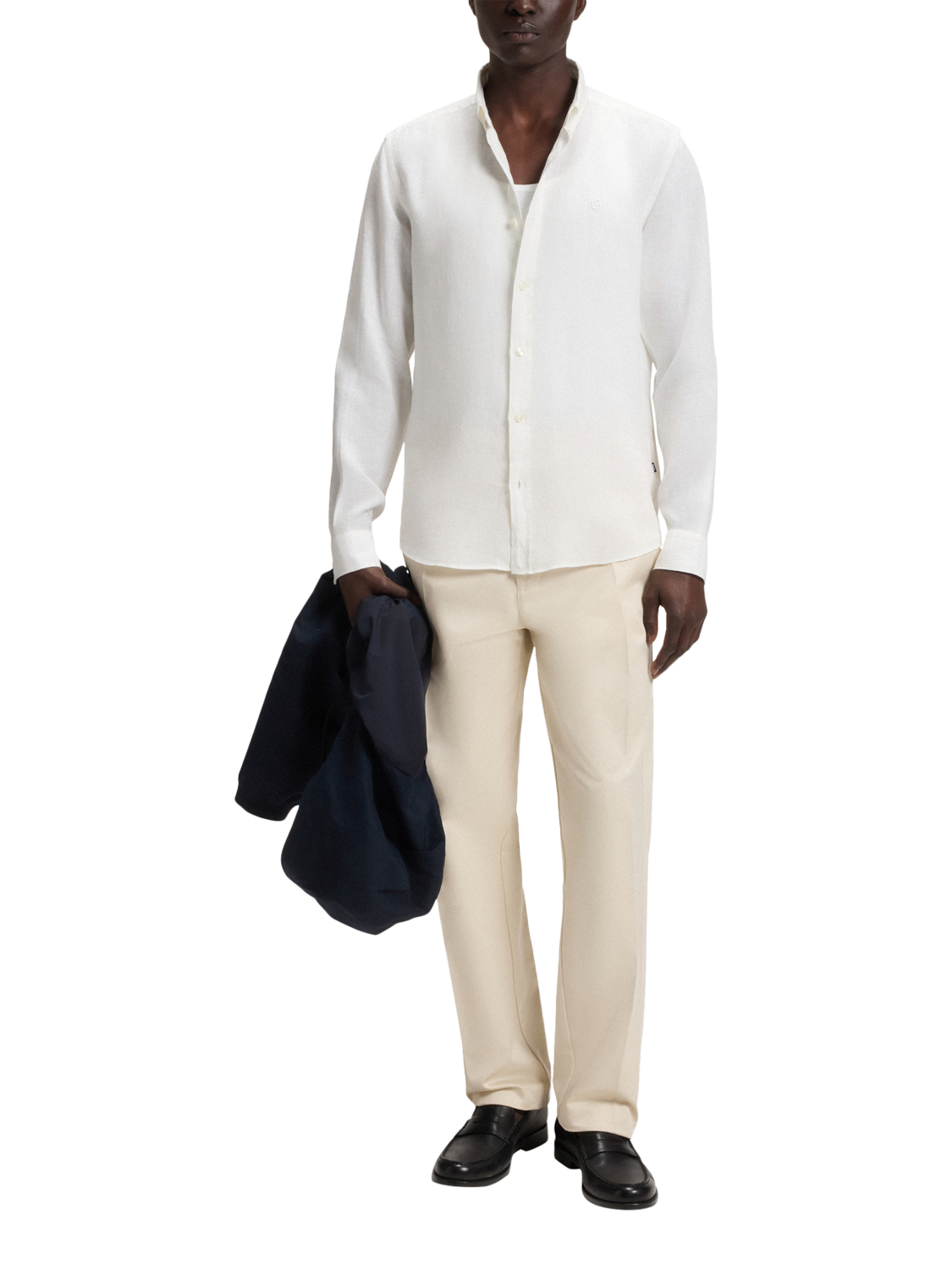 Product image 3 of 6, which shows BOSS Slim Fit Linen Shirt, White, L