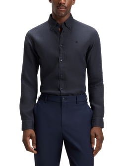 BOSS Slim Fit Linen Shirt, Dark Blue, Dark Blue