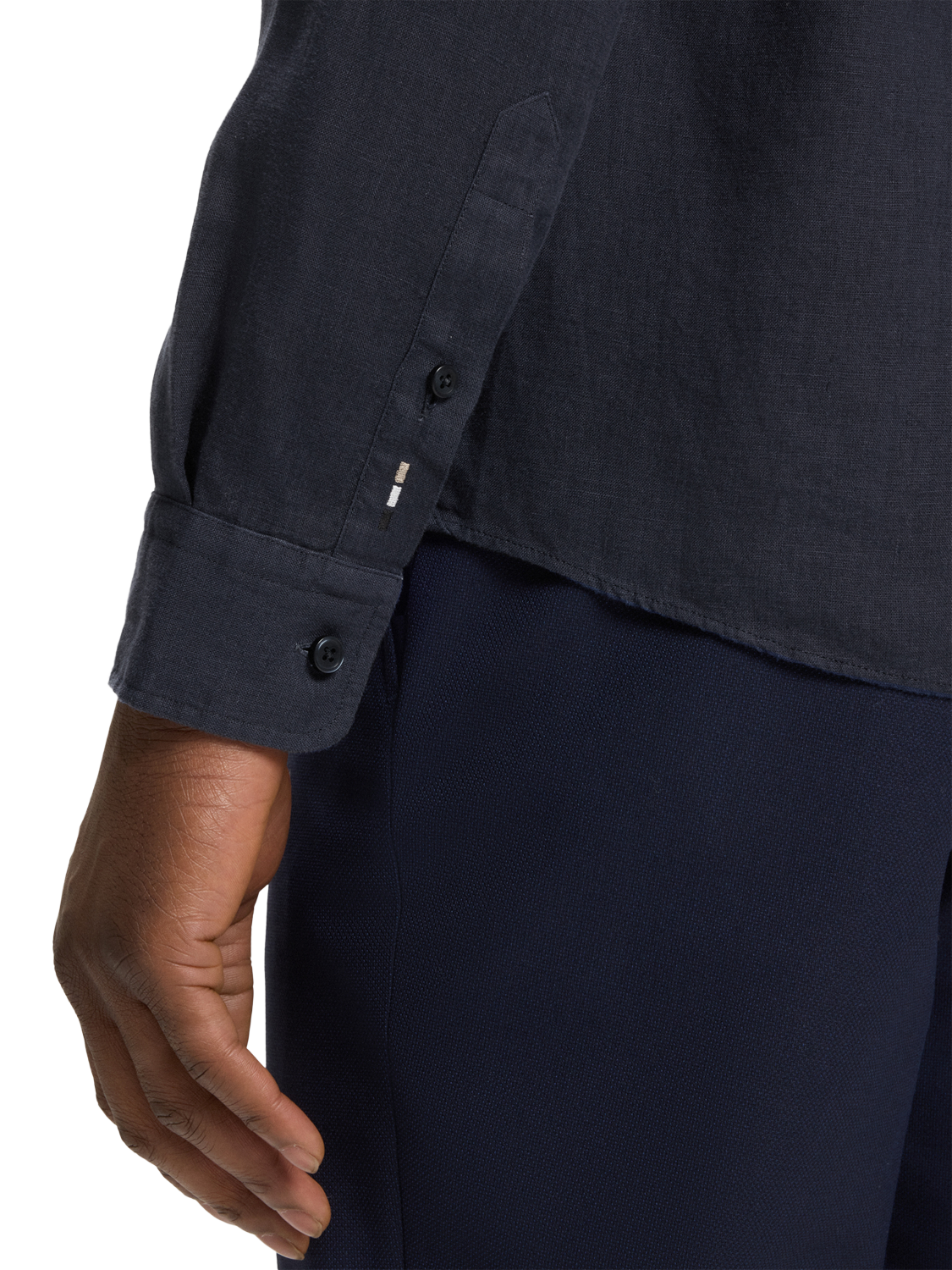 Product image 6 of 6, which shows BOSS Slim Fit Linen Shirt, Dark Blue, S