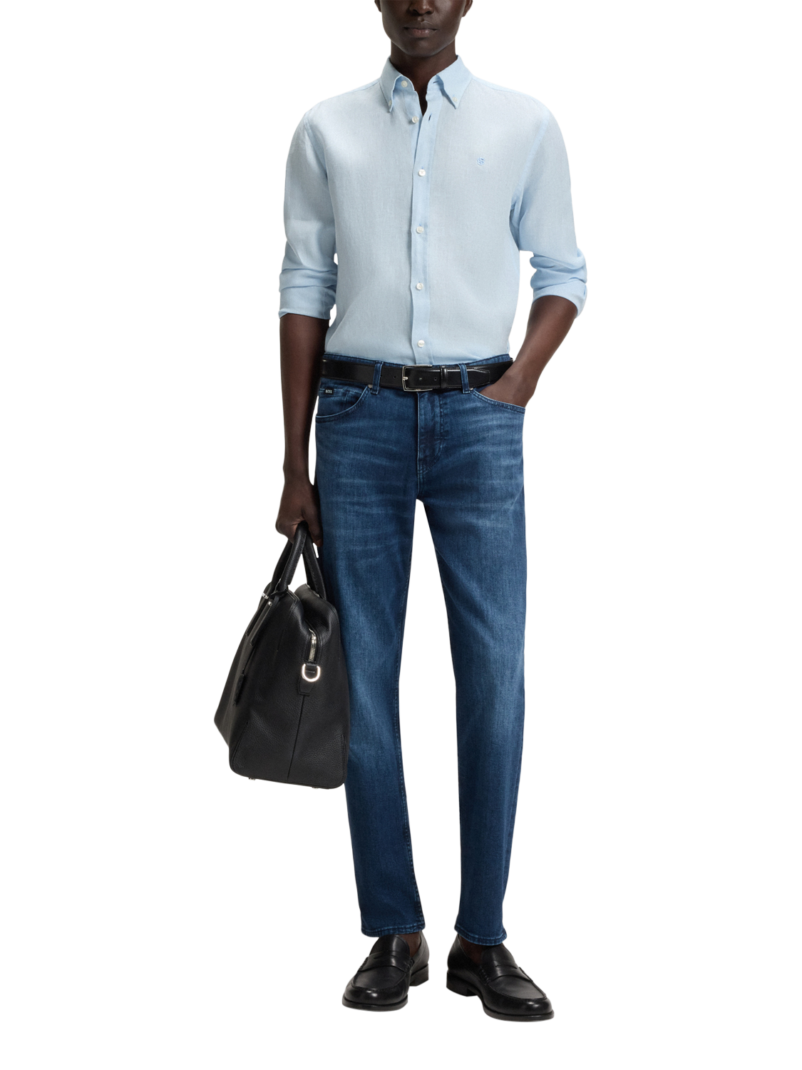 Product image 3 of 6, which shows HUGO BOSS BOSS Button Down Collar Linen Shirt, Light Blue, L