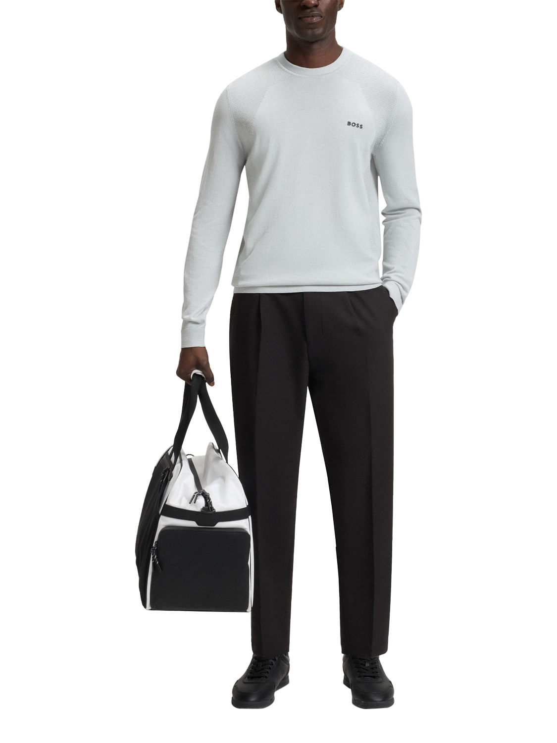 Product image 3 of 6, which shows BOSS TechLite Recycled Technical 4-Way Stretch Suit Trousers, Black, 32R