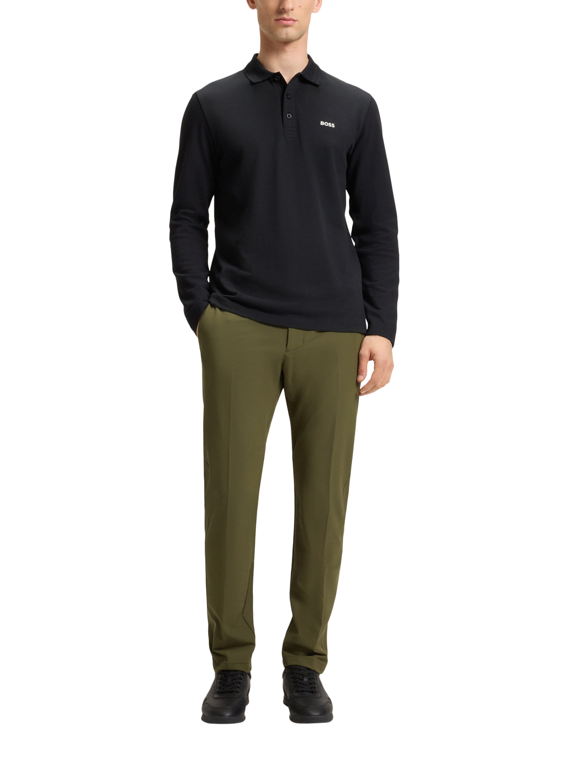 Product image 3 of 6, which shows BOSS Commuter Slim Fit Trousers, Dark Green, 34R