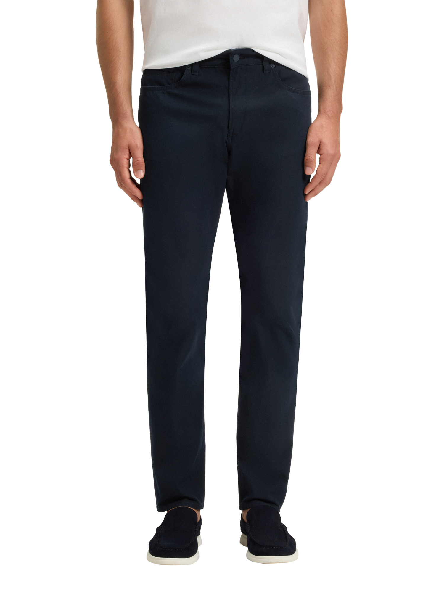 Product image 1 of 5, which shows HUGO BOSS BOSS Cotton Blend Trousers, Dark Blue, 30R