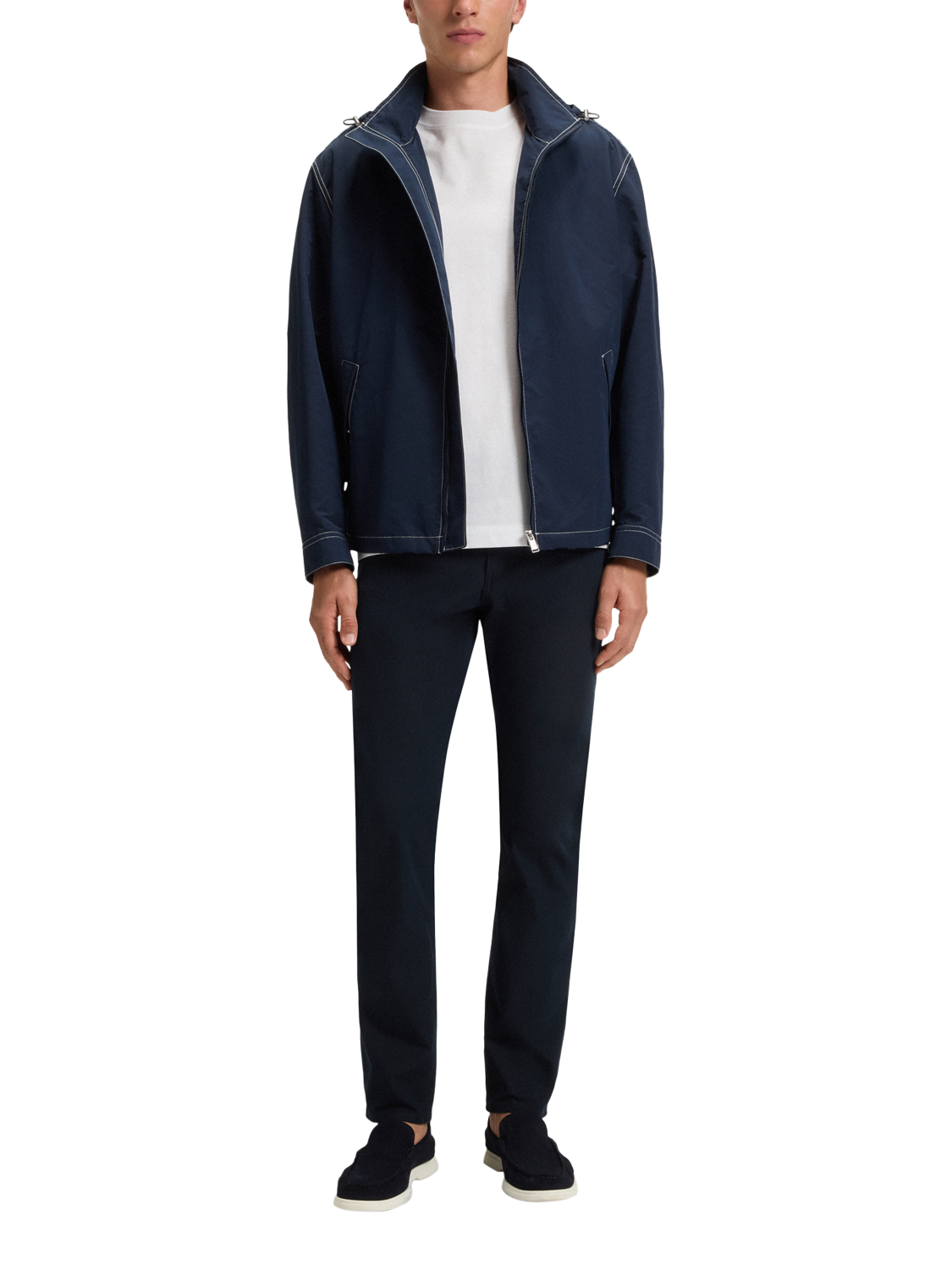 Product image 3 of 5, which shows HUGO BOSS BOSS Cotton Blend Trousers, Dark Blue, 30R