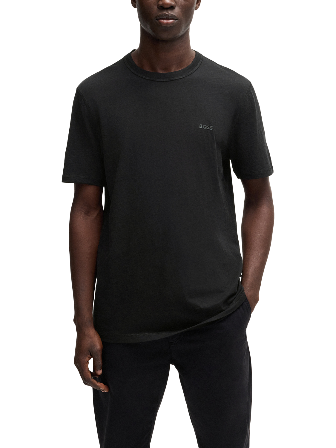 Product image 1 of 5, which shows BOSS Cotton Regular Fit Short Sleeve Logo T-Shirt, Black, M
