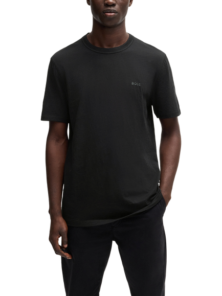 BOSS Cotton Regular Fit Short Sleeve Logo T-Shirt, Black, Black