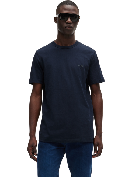 BOSS Cotton Regular Fit Short Sleeve Plain Logo T-Shirt, Dark Blue, Dark Blue