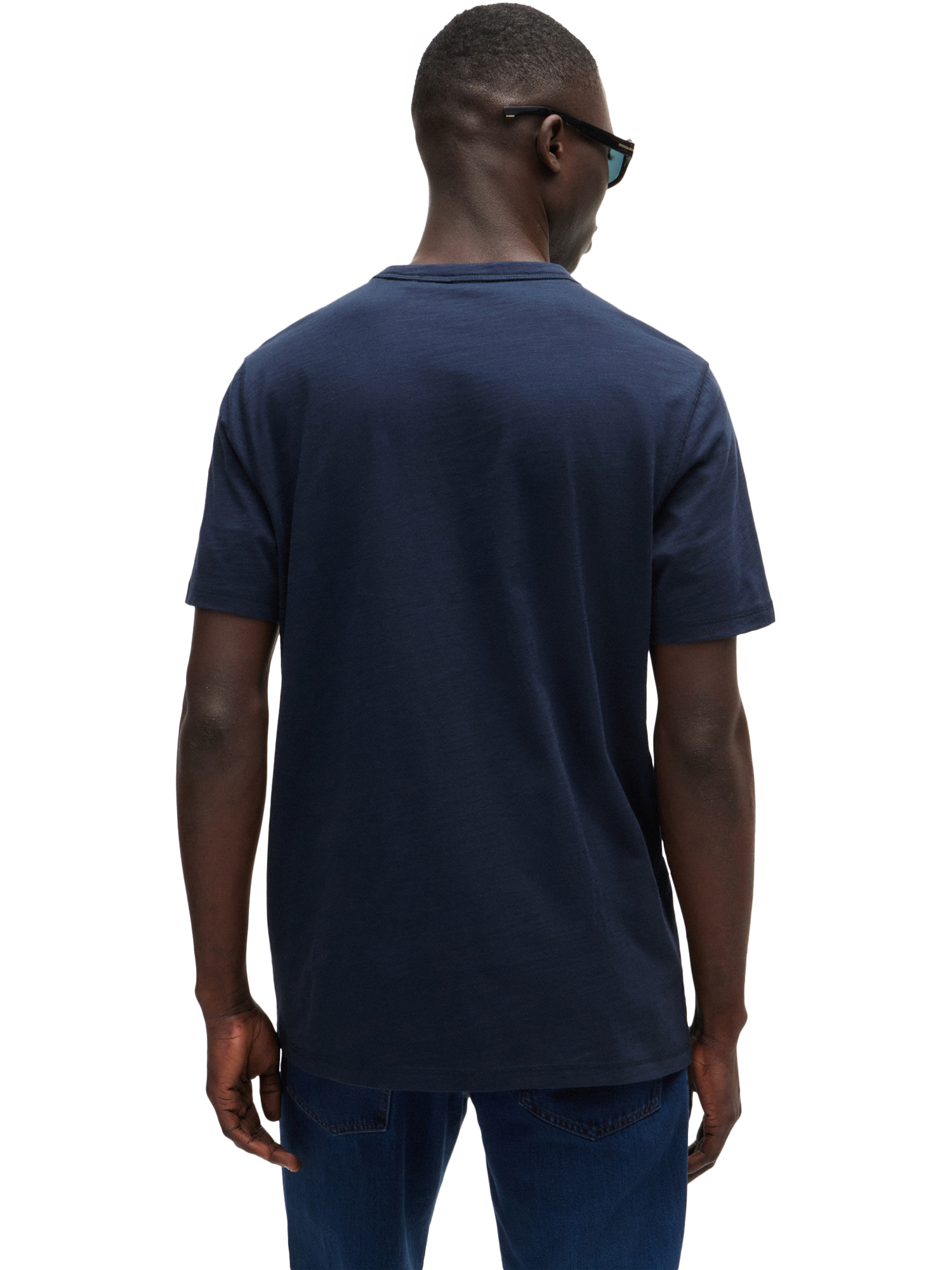 Product image 2 of 5, which shows BOSS Cotton Regular Fit Short Sleeve Plain Logo T-Shirt, Dark Blue, M
