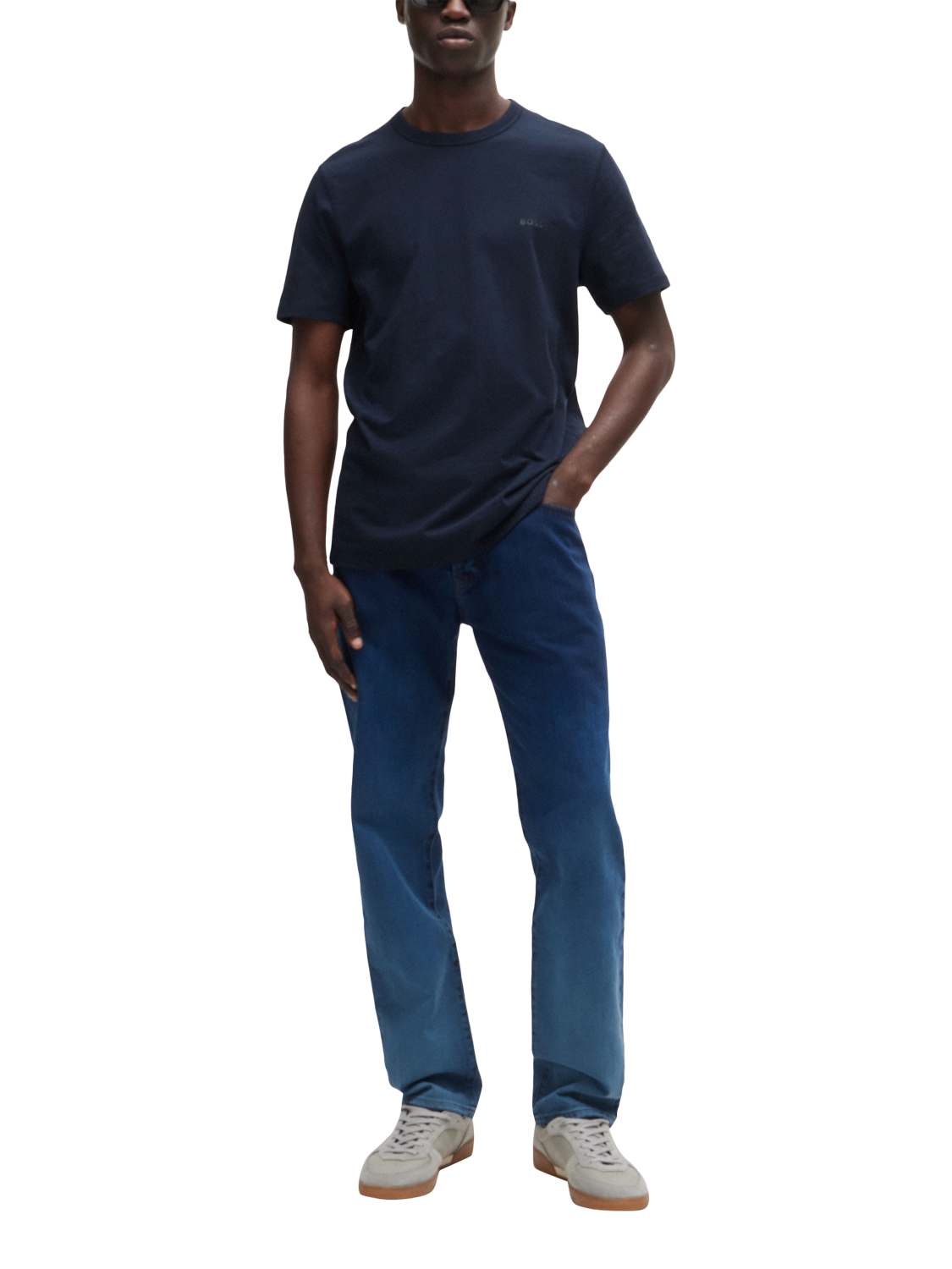 Product image 3 of 5, which shows BOSS Cotton Regular Fit Short Sleeve Plain Logo T-Shirt, Dark Blue, M