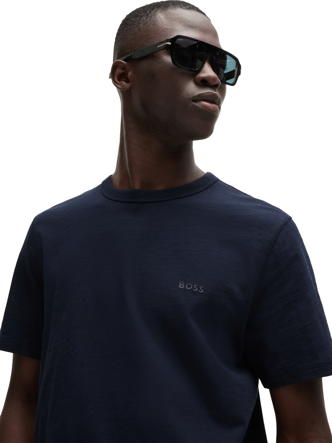 Product image 5 of 5, which shows BOSS Cotton Regular Fit Short Sleeve Plain Logo T-Shirt, Dark Blue, M