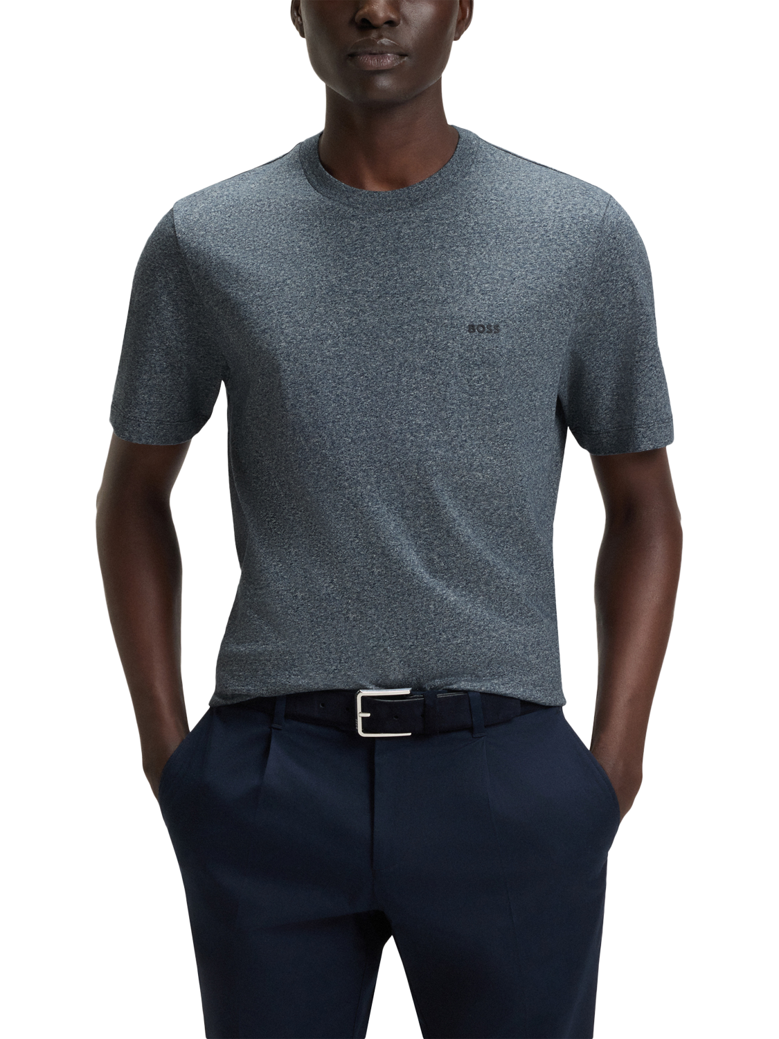 Product image 1 of 5, which shows BOSS Crew Neck Pure Cotton T-Shirt, Mid Grey, M