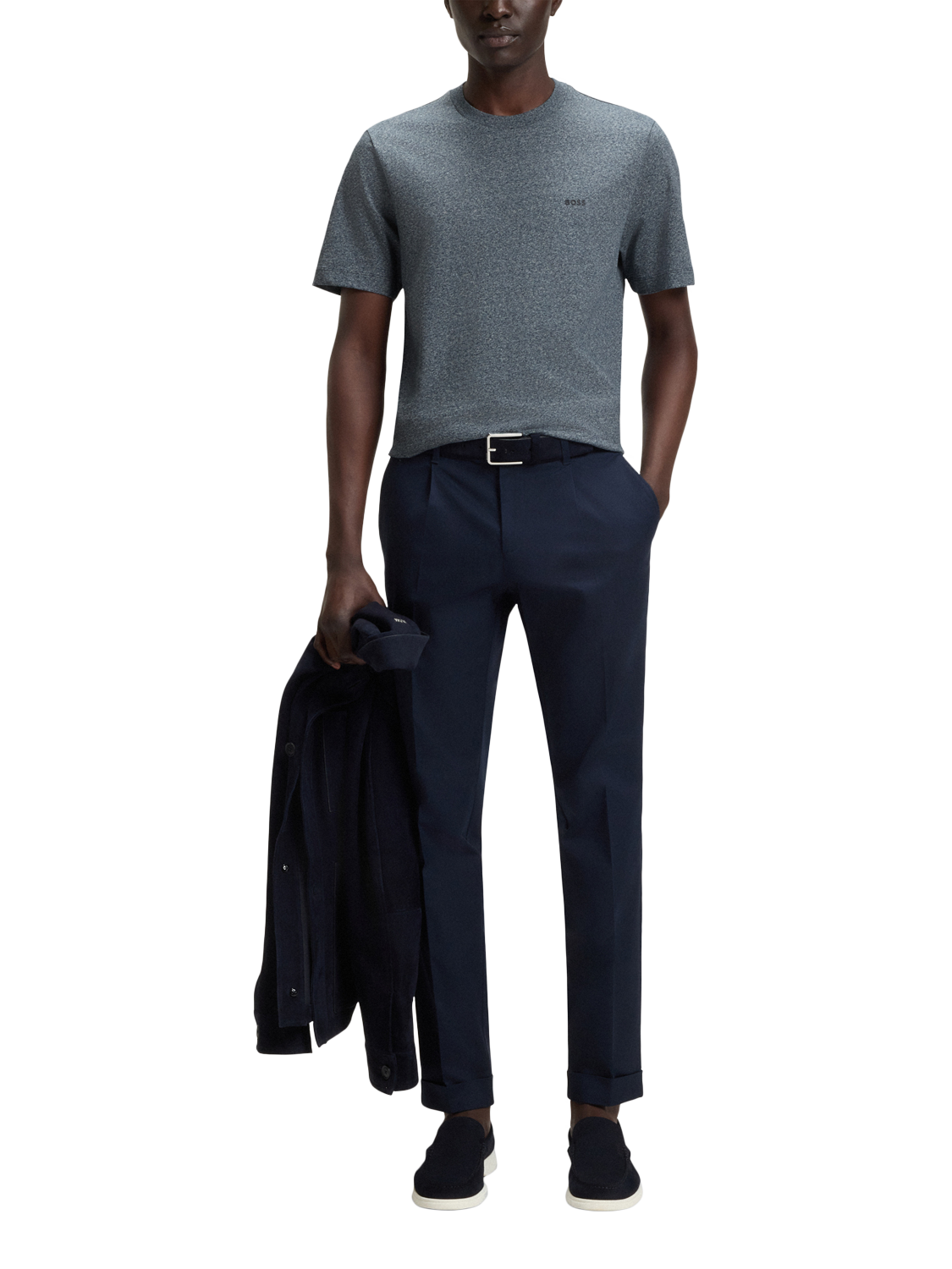 Product image 3 of 5, which shows BOSS Crew Neck Pure Cotton T-Shirt, Mid Grey, M