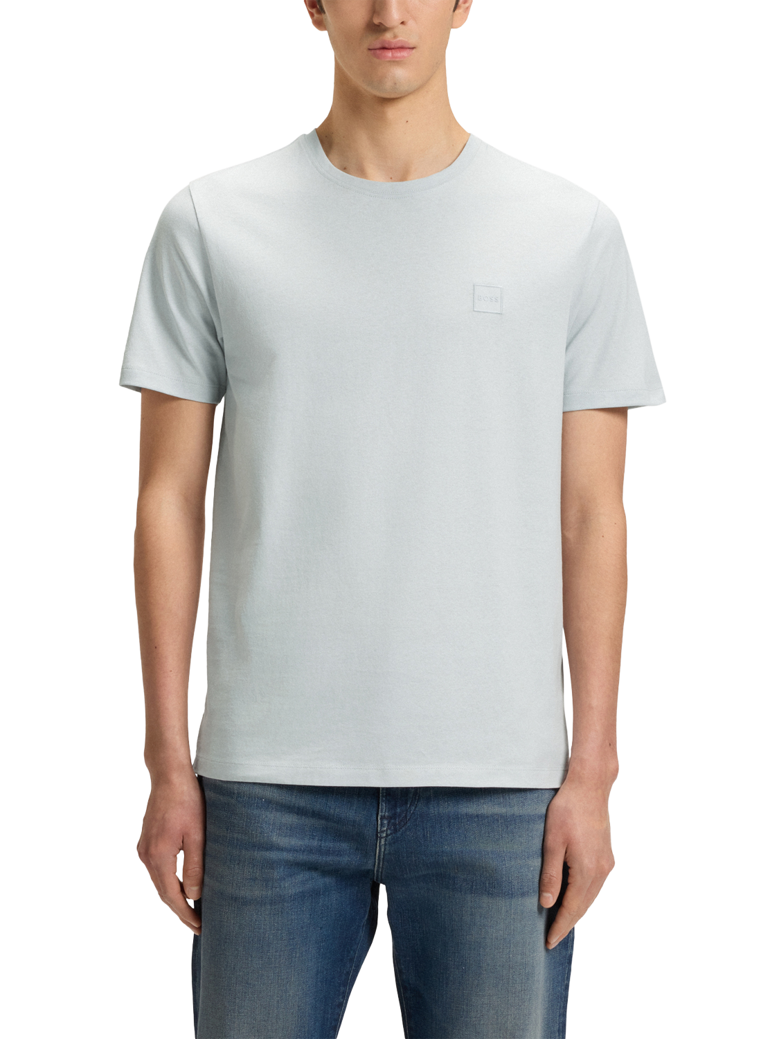 Product image 1 of 5, which shows BOSS Cotton Regular Fit Logo Patch T-Shirt, Light Grey, M