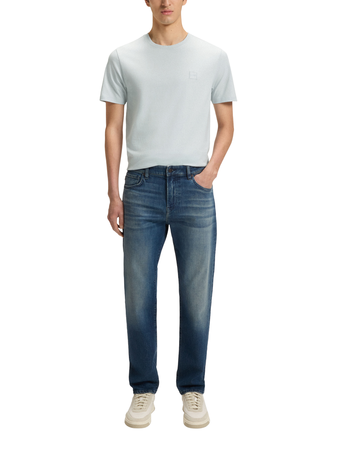 Product image 3 of 5, which shows BOSS Cotton Regular Fit Logo Patch T-Shirt, Light Grey, M