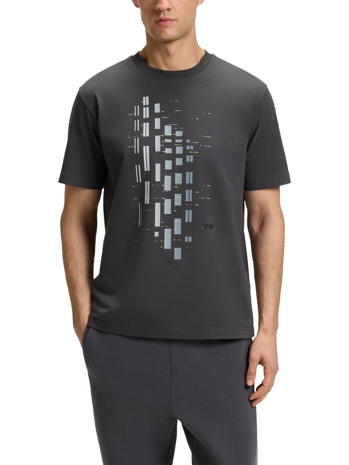 Product image 1 of 5, which shows BOSS Cotton Blend Regular Fit Short Sleeve Geometric Graphic T-Shirt, Grey/Multi, M