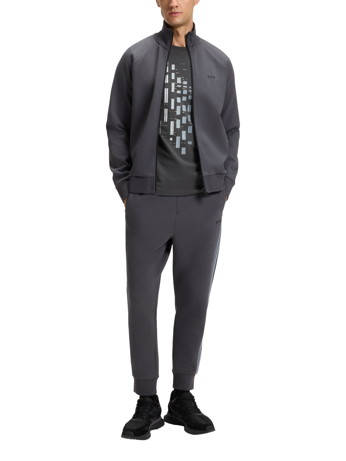Product image 3 of 5, which shows BOSS Cotton Blend Regular Fit Short Sleeve Geometric Graphic T-Shirt, Grey/Multi, M