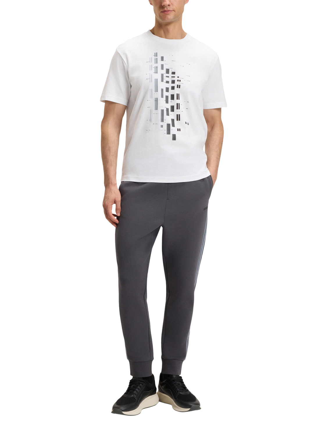 Product image 3 of 6, which shows BOSS Cotton Blend Regular Fit Short Sleeve Geometric Graphic T-Shirt, White/Multi, S