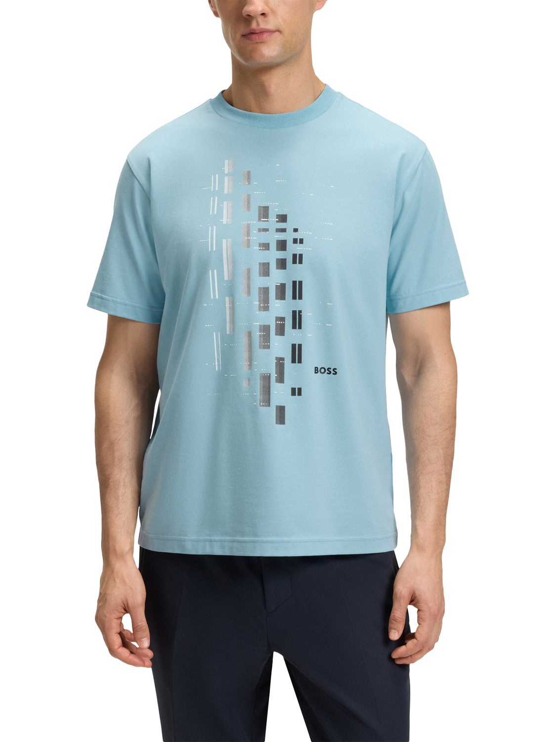 Product image 1 of 5, which shows HUGO BOSS BOSS Geometric Print Cotton Blend T-Shirt, Light Blue, M