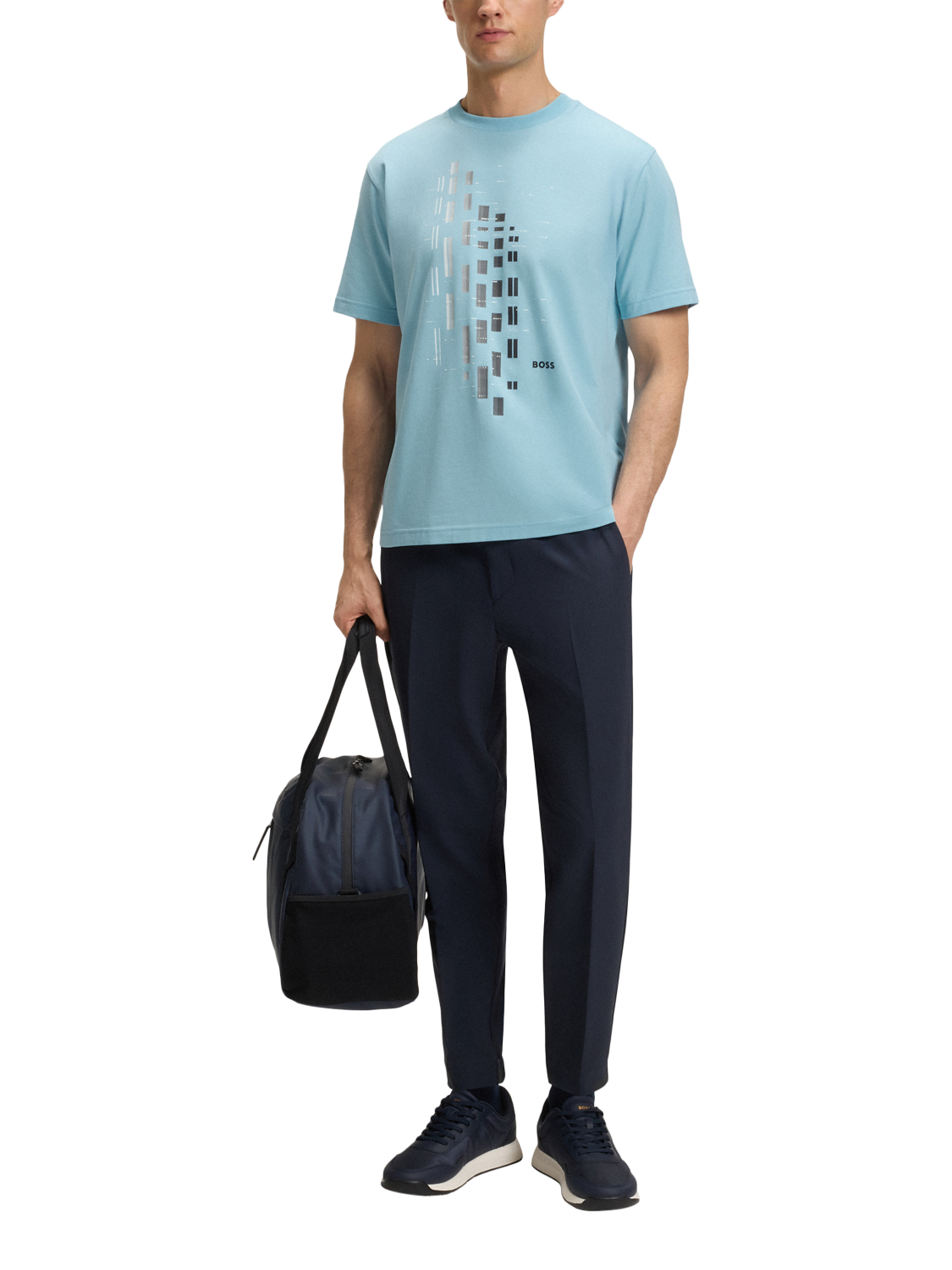 Product image 4 of 5, which shows HUGO BOSS BOSS Geometric Print Cotton Blend T-Shirt, Light Blue, M