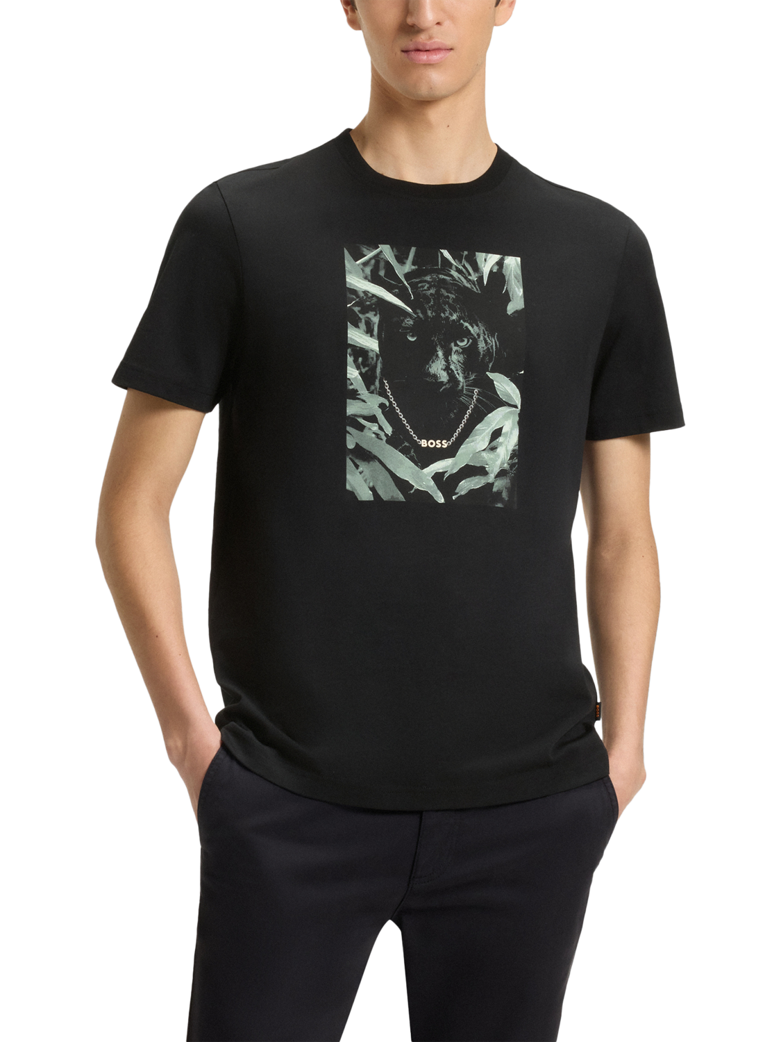 Product image 1 of 4, which shows BOSS Cotton Regular Fit Short Sleeve Panther Graphic T-Shirt, Black/Multi, M