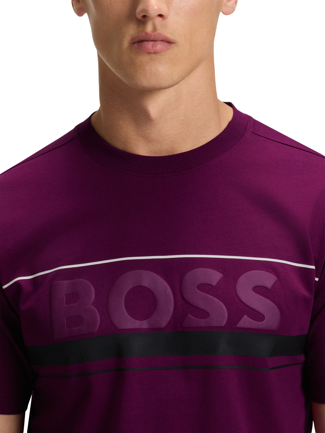 Product image 5 of 5, which shows HUGO BOSS BOSS Printed Stripe Cotton T-Shirt, Bright Pink, S