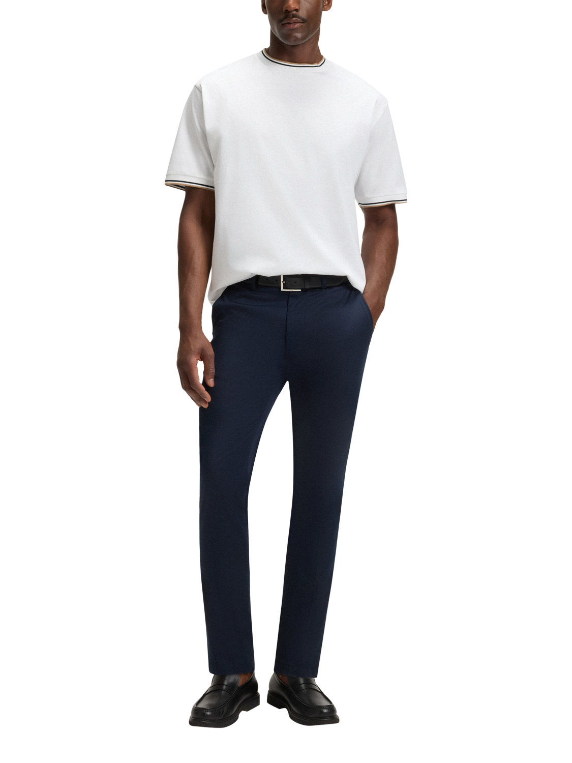 Product image 3 of 5, which shows BOSS Cotton Regular Fit Short Sleeve Ringer T-Shirt, White, S