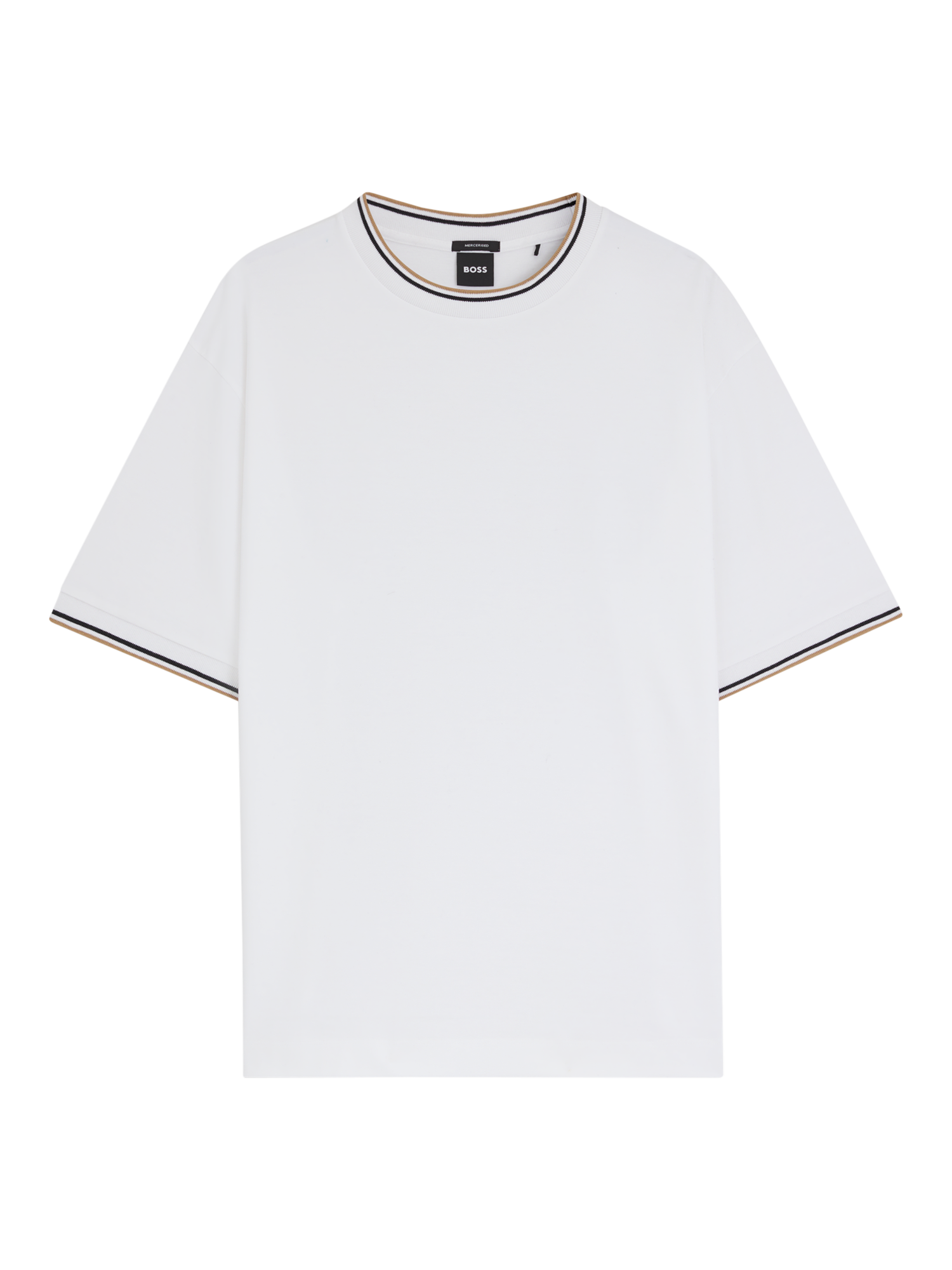 Product image 4 of 5, which shows BOSS Cotton Regular Fit Short Sleeve Ringer T-Shirt, White, S