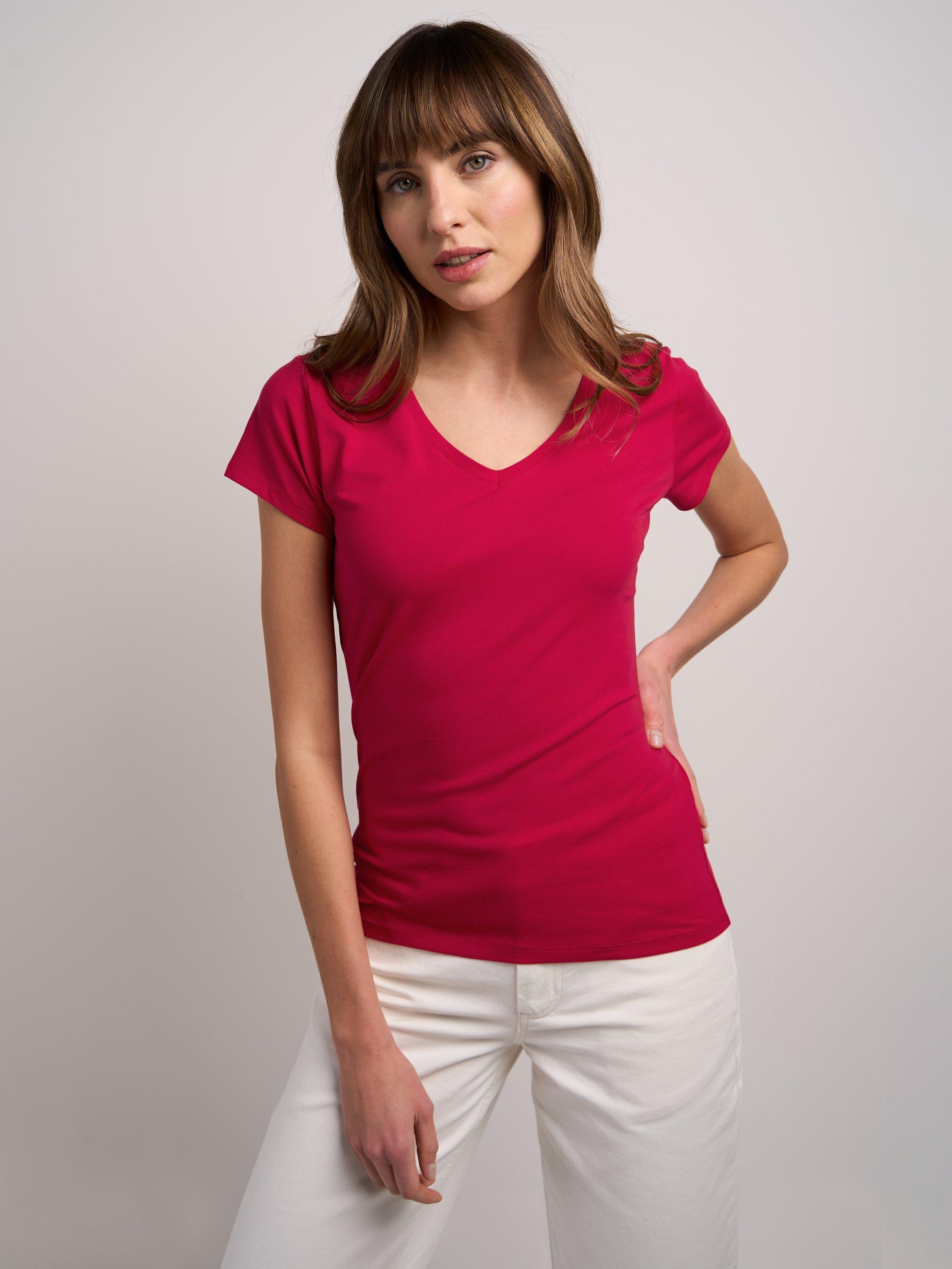Product image 1 of 3, which shows Celtic & Co. Cotton V-Neck T-Shirt, Cherry, 8